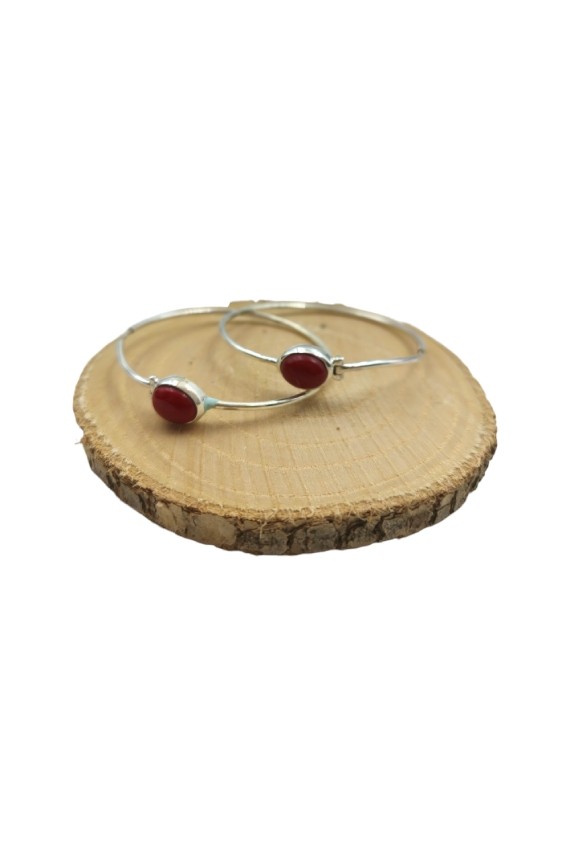 Pendientes aro en plata de ley con coral rojo Pendientes aro en plata de ley con coral rojo