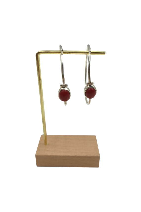 Pendientes aro en plata de ley con coral rojo Pendientes aro en plata de ley con coral rojo