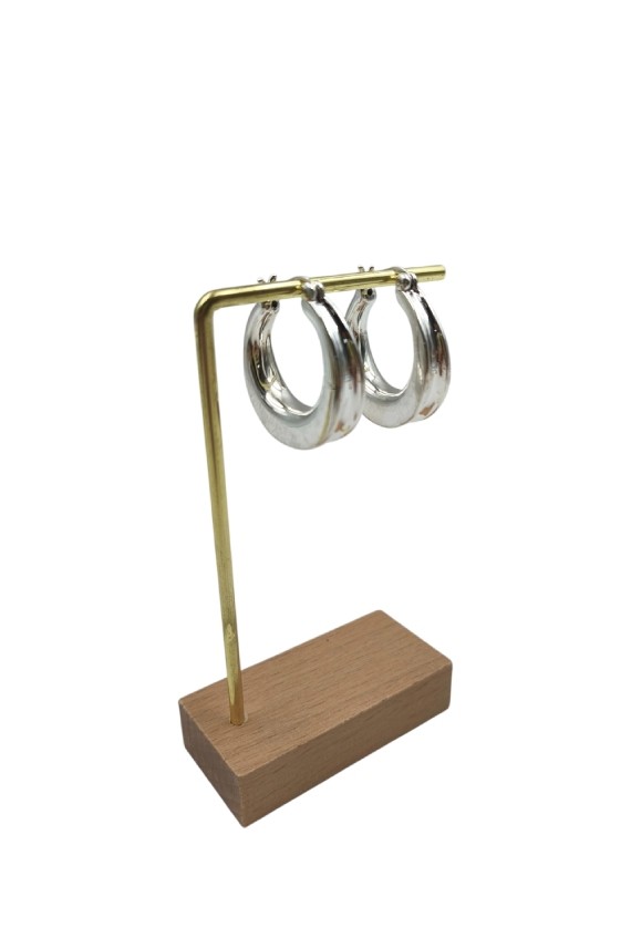 Pendientes aro de plata de ley con diseño hueco y acabado brillante, estilo moderno y elegante, Samarkanda. Pendientes aro de plata de ley con diseño hueco y acabado brillante, estilo moderno y elegante, Samarkanda.