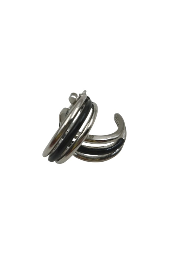 Pendientes aro de plata de ley 925 triple en tonos plata y negro, diseño moderno y elegante, Samarkanda. Pendientes aro de plata de ley 925 triple en tonos plata y negro, diseño moderno y elegante, Samarkanda.