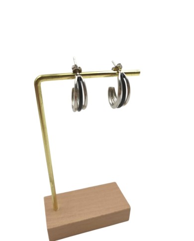 Pendientes aro de plata de ley 925 triple en tonos plata y negro, diseño moderno y elegante, Samarkanda.
