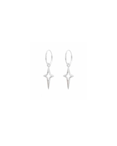 Pendientes aro de plata con estrella calada colgante, diseño boho minimalista y artesanal, Samarkanda.