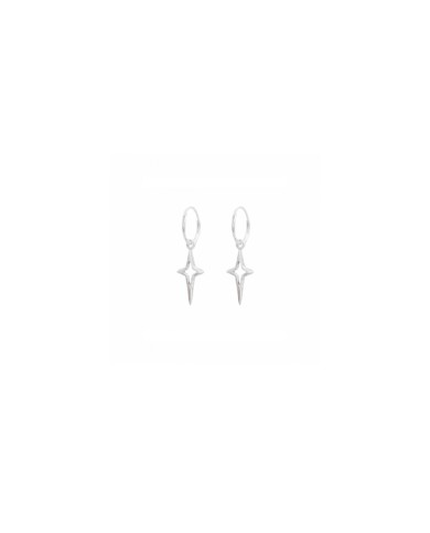 Pendientes aro de plata con estrella calada colgante, diseño boho minimalista y artesanal, Samarkanda.