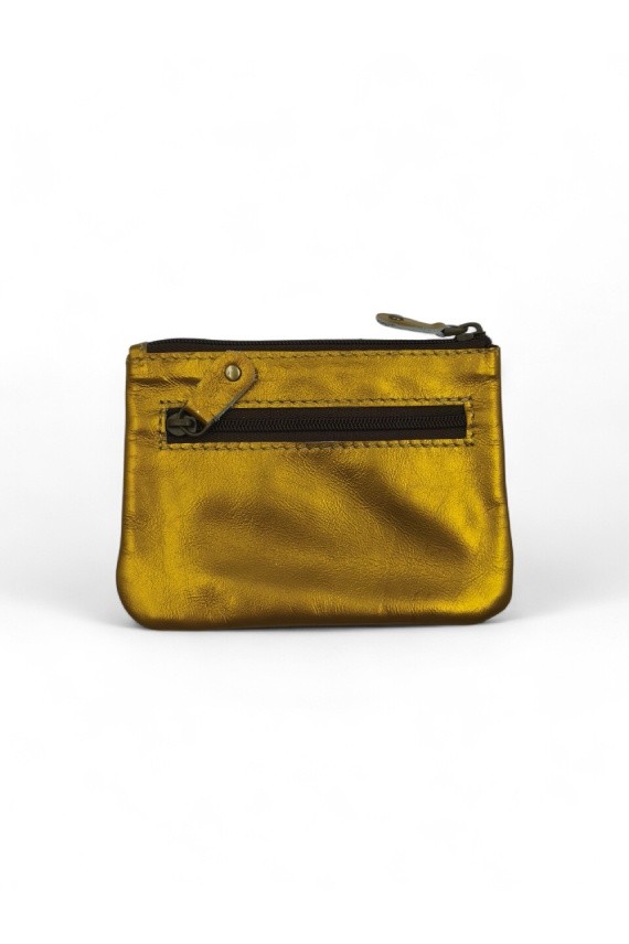 Monederos metálicos de piel reciclada en varios colores, diseño artesanal y sostenible de Samarkanda.