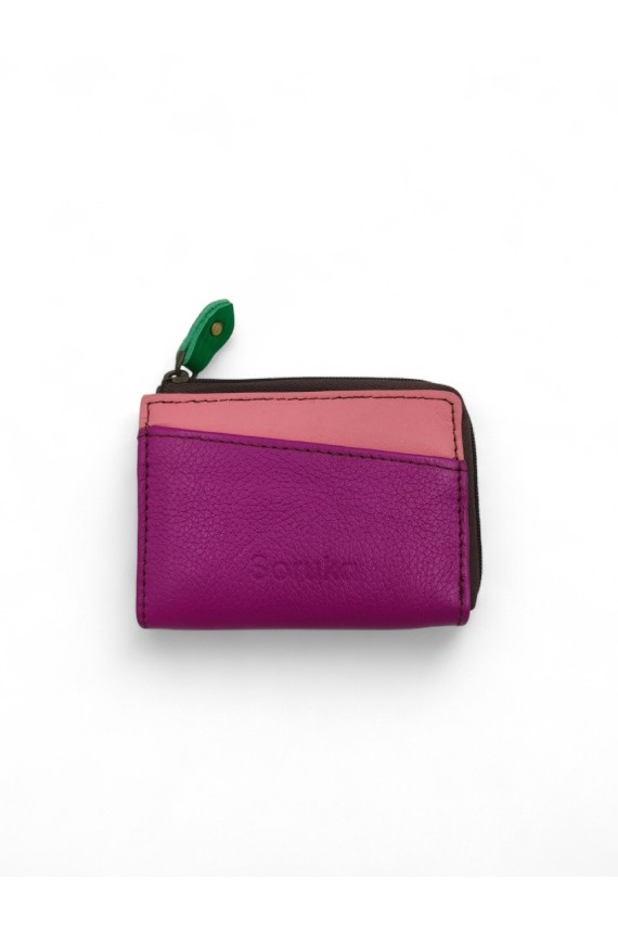 Monederos multicolor de piel reciclada con cremallera, diseño artesanal sostenible de Soruka para Samarkanda.