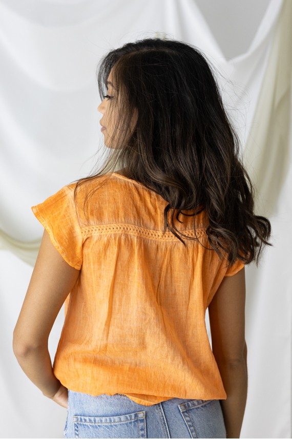 Blusa Boho Algodón Encaje efecto desteñido