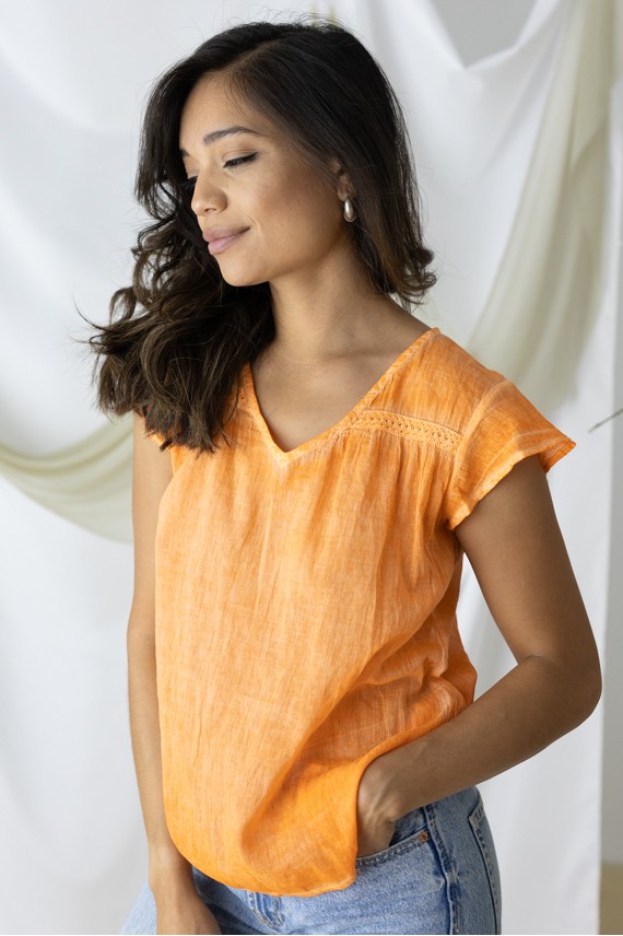 Blusa Boho Algodón Encaje efecto desteñido