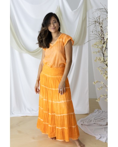 Falda Larga Velo Algodón volante sobretintada