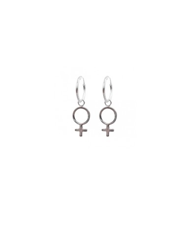 Pendientes aro en plata de ley con colgante del símbolo femenino, diseño artesanal de Samarkanda.