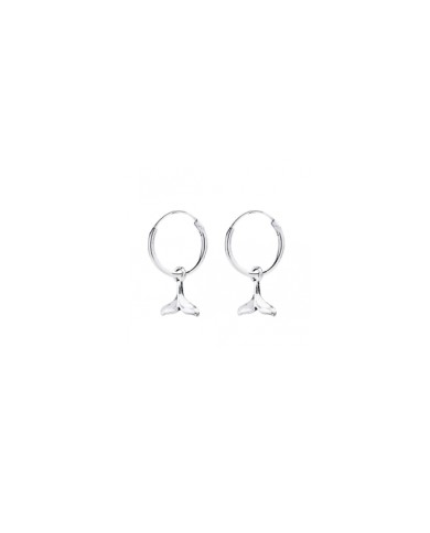 Pendientes de aro en plata de ley con colgante de cola de ballena, diseño artesanal Samarkanda.