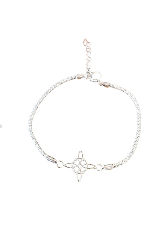 Pulsera de plata de ley con nudo de brujas y cadena coreana, diseño artesanal Samarkanda.