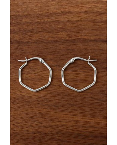 Pendientes aro de plata de ley 925 con forma hexagonal de 20mm, joya artesanal boho chic Samarkanda.