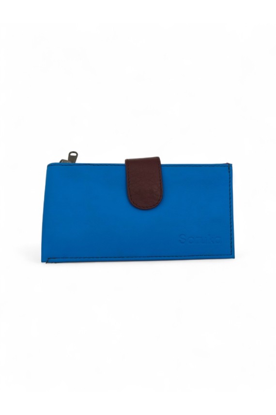 Cartera Joy Wallet Soruka de piel sostenible multicolor con doble cierre y compartimentos múltiples, diseño artesanal.
