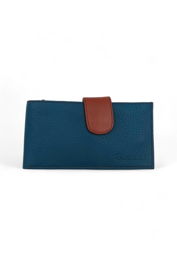 Cartera Joy Wallet Soruka de piel sostenible multicolor con doble cierre y compartimentos múltiples, diseño artesanal.