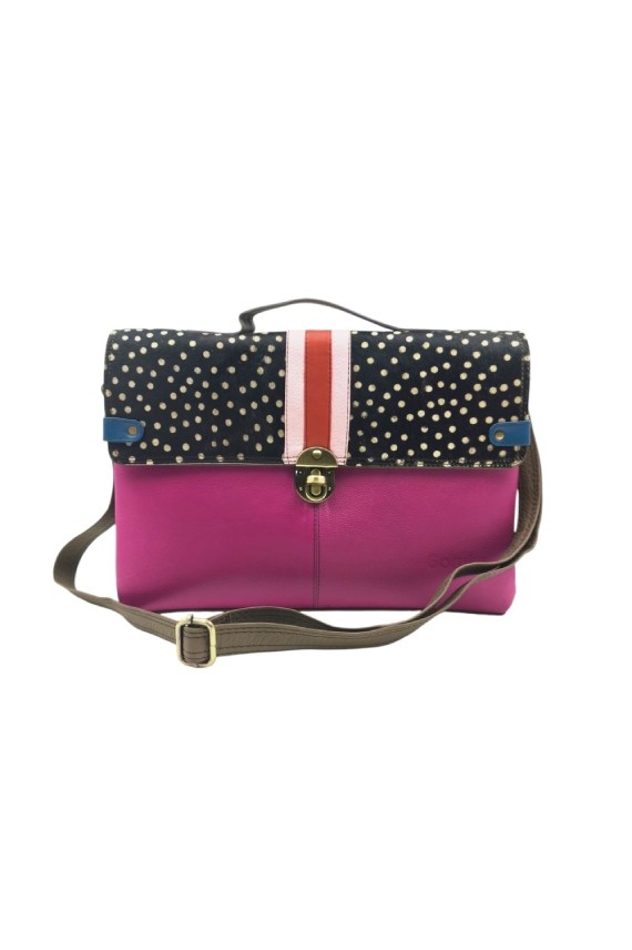 Bolso Maletín Orleans Fucsia Print Topos de Piel Sostenible