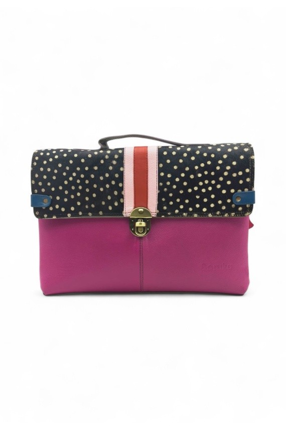 Bolso Maletín Orleans Fucsia Print Topos de Piel Sostenible