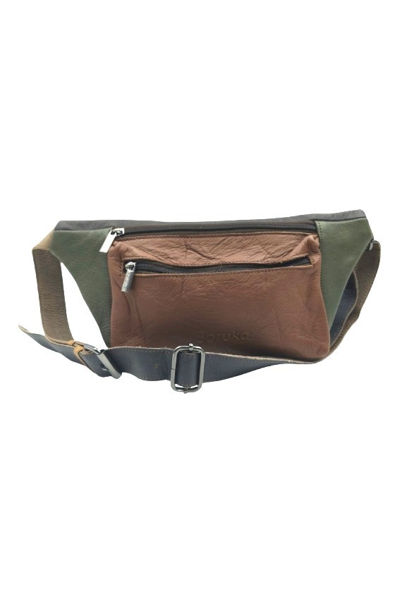 Riñonera Oliver en Piel Sostenible Marrón y Caqui Soruka