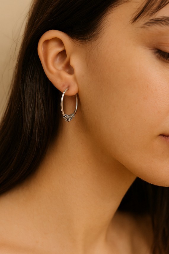 Aros Plata de Ley Labrados Bali 30 mm