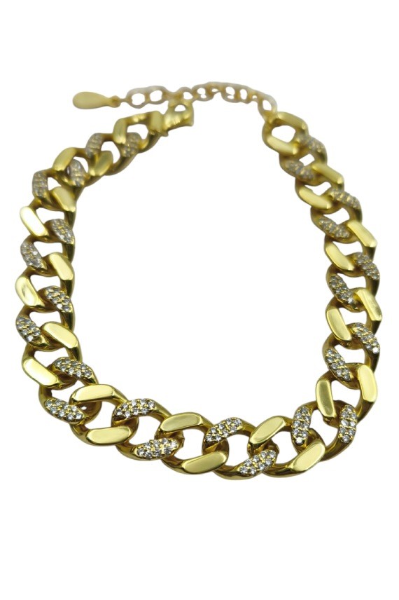 “Pulsera de eslabones grandes en plata dorada con incrustaciones brillantes, diseño moderno Samarkanda.”