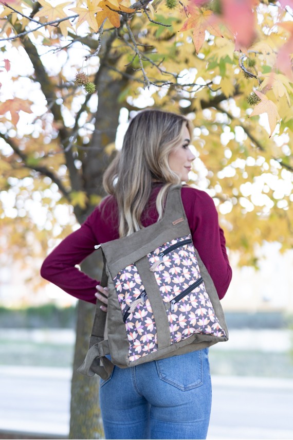 Mochila algodón pana flor de loto Na Lubre