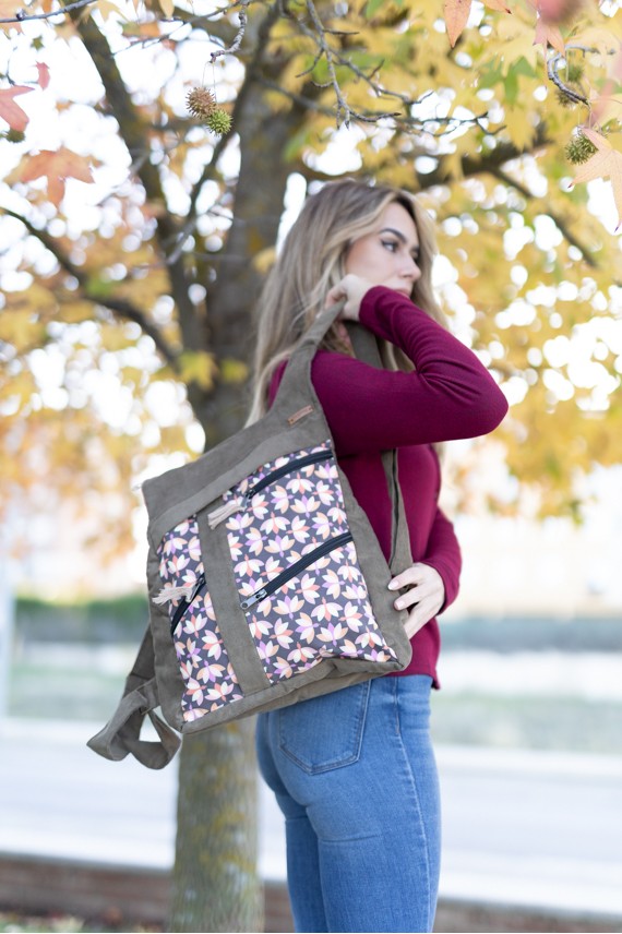 Mochila algodón pana flor de loto Na Lubre