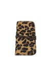 "Pitillera Soruka de piel reciclada con estampado leopardo y parte trasera en piel verde, hecha a mano."
