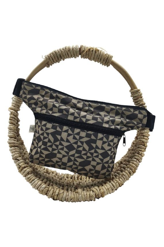 Riñonera de tela con diseño geométrico y bolsillo doble