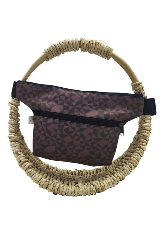 Riñonera de tela con diseño geométrico y bolsillo doble