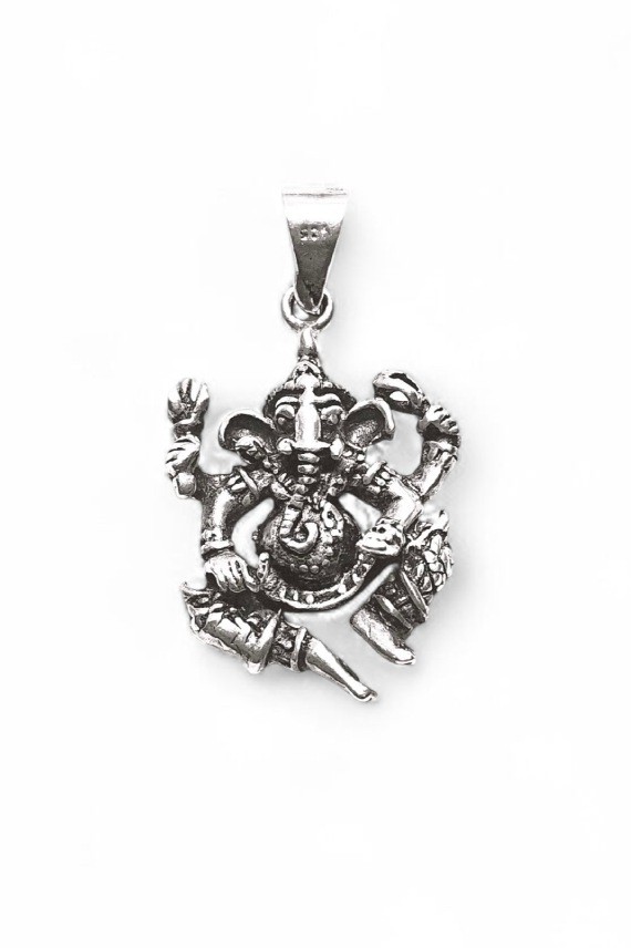 "Colgante Ganesha de plata de ley 925 artesanal de 3x2 cm, joya espiritual Samarkanda."