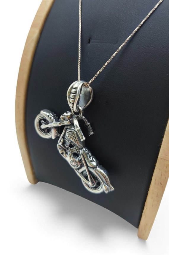 Colgante Plata Moto Harley con Calavera