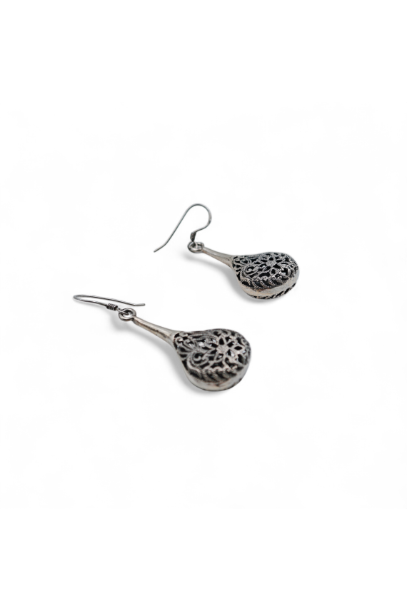 Pendientes de plata de ley 925 en forma de gota calada con motivos florales, joya artesanal Samarkanda.