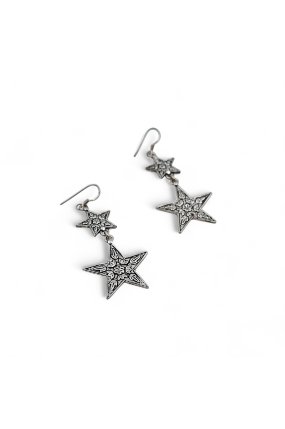 Pendientes de plata de ley 925 con estrellas colgantes talladas con motivos florales, joya artesanal Samarkanda.