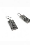 Pendientes de plata de ley 925 rectangulares con grabado geométrico frontal, joya artesanal Samarkanda.