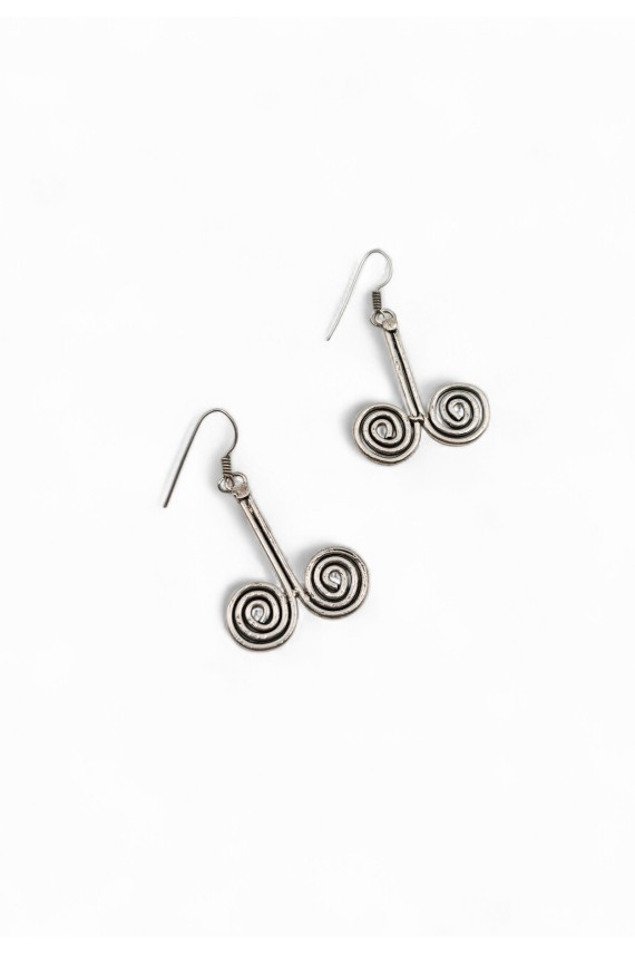 Pendientes de plata de ley 925 con diseño de doble espiral tallada, joya artesanal Samarkanda.