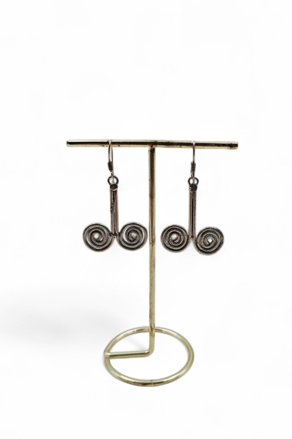 Pendientes de plata de ley 925 con diseño de doble espiral tallada, joya artesanal Samarkanda.