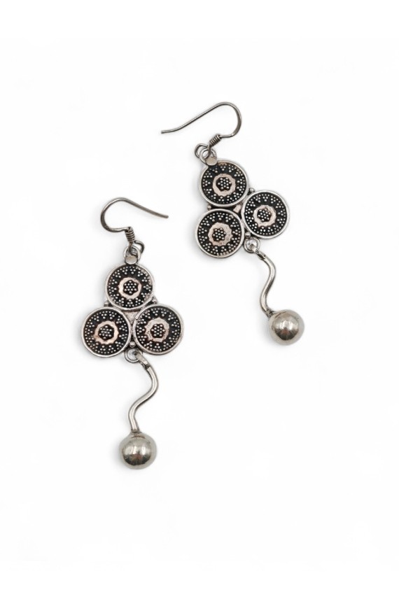 Pendientes de plata de ley 925 con diseño de tres círculos en forma de trébol y bola colgante, joya artesanal Samarkanda.