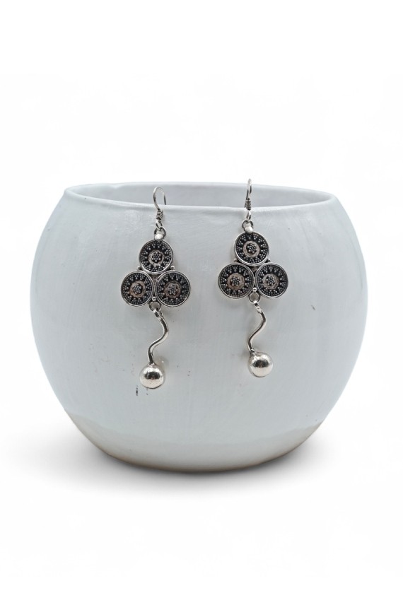 Pendientes de plata de ley 925 con diseño de tres círculos en forma de trébol y bola colgante, joya artesanal Samarkanda.