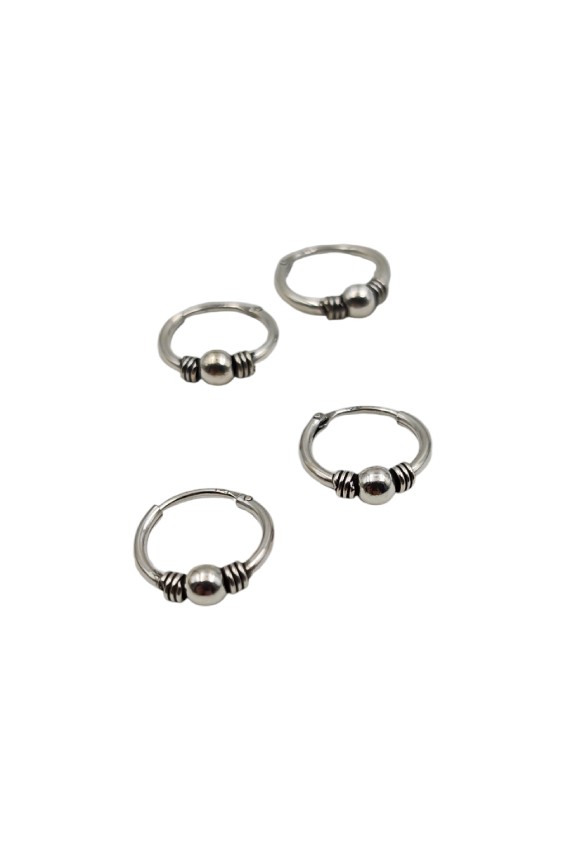 Aros Bali de plata de ley 925 con bola central y muelles laterales, pendientes artesanales Samarkanda.