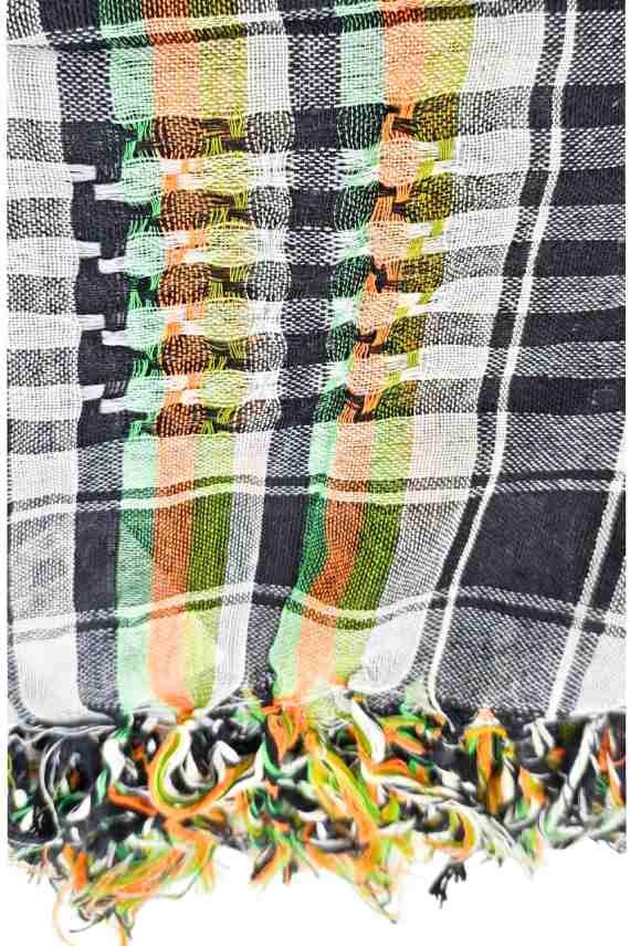 Pañuelo palestina de algodón artesanal multicolor con flecos, tejido en telar manual estilo boho Samarkanda.