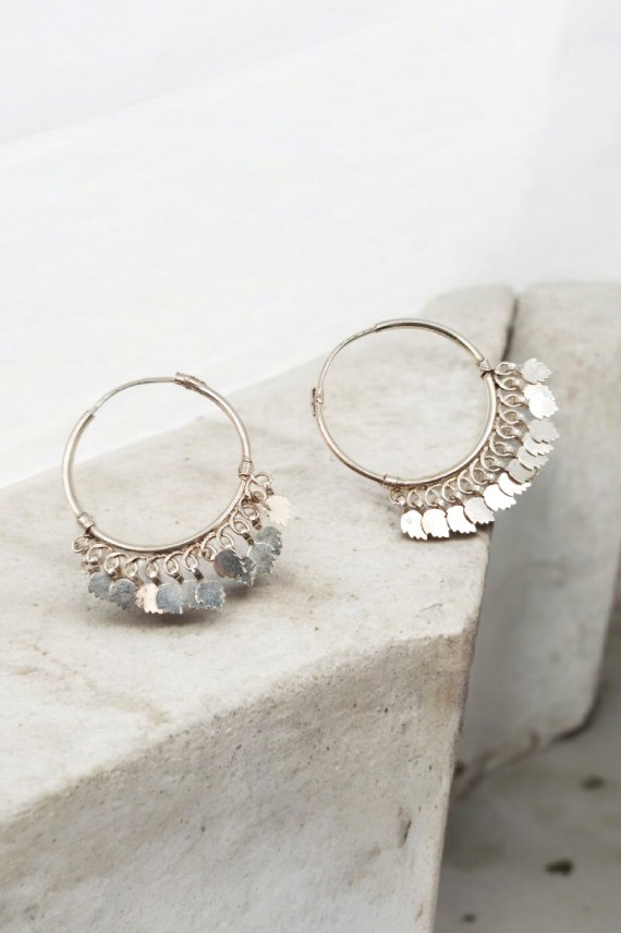 Aros de plata de ley con aros entrelazados y hojas colgantes, joya artesanal hecha a mano en India Samarkanda.