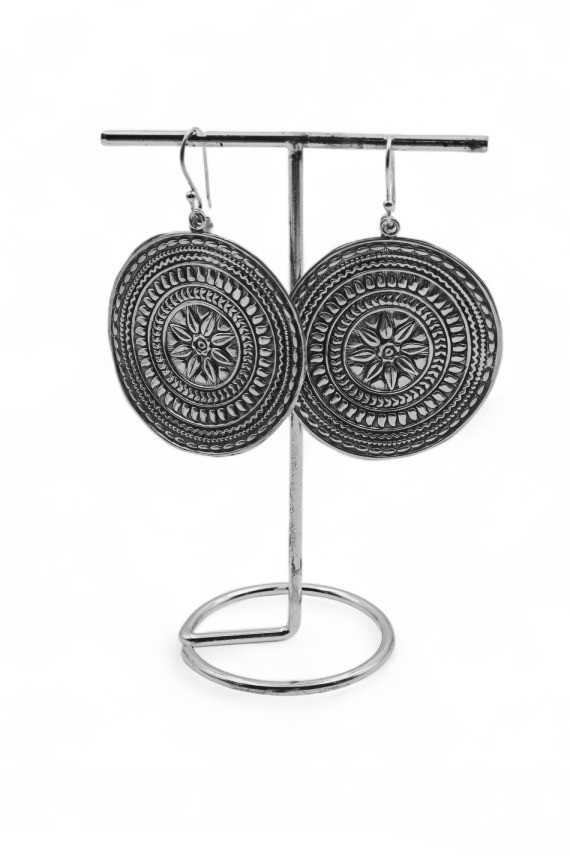Pendientes de plata de ley vieja con diseño circular mandala, joya artesanal hecha a mano en India.