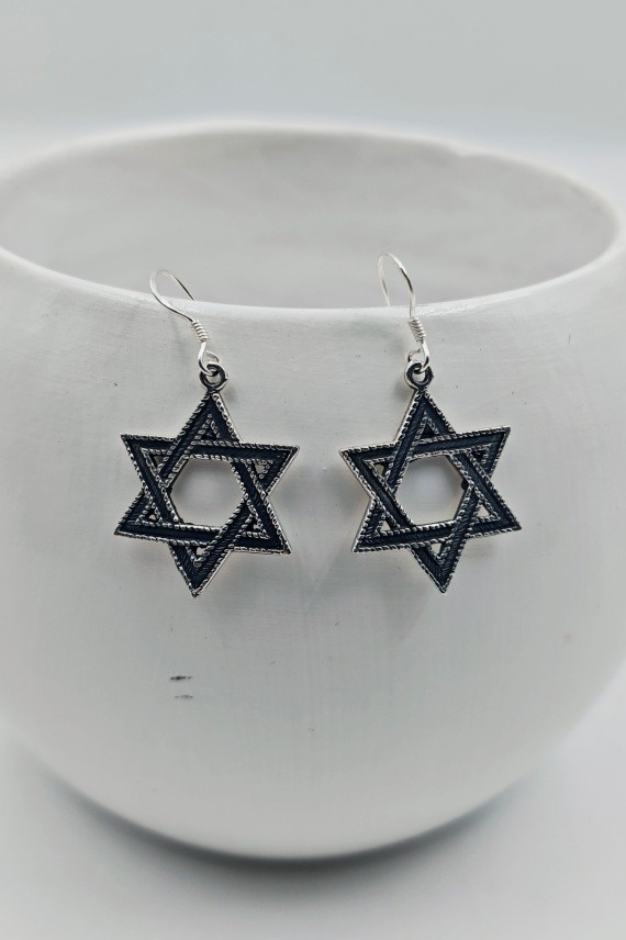 Pendientes de plata de ley 925 con estrella de seis puntas hechos a mano en India, joya artesanal Samarkanda.