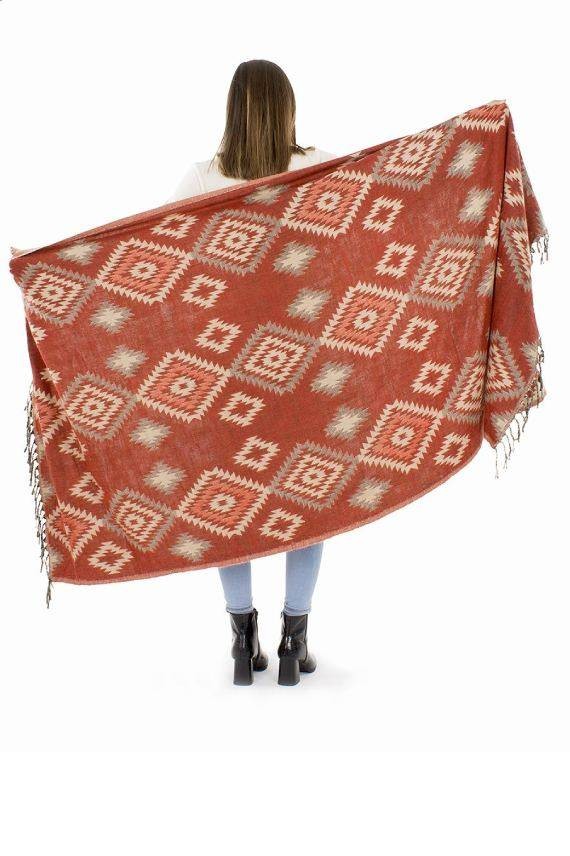 Pashmina Estampado Geométrico Flecos