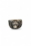 Anillo de plata de ley unisex con cabeza de león en relieve y motivos tribales laterales, joya artesanal Samarkanda.