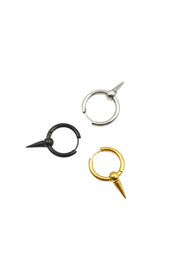 Pendiente de acero inoxidable 316L unisex con aro segmentado y pincho extraíble en color negro, dorado y plateado.