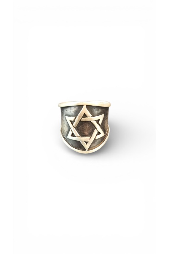 Anillo unisex de Plata de Ley con Estrella de David y acabado artesanal envejecido