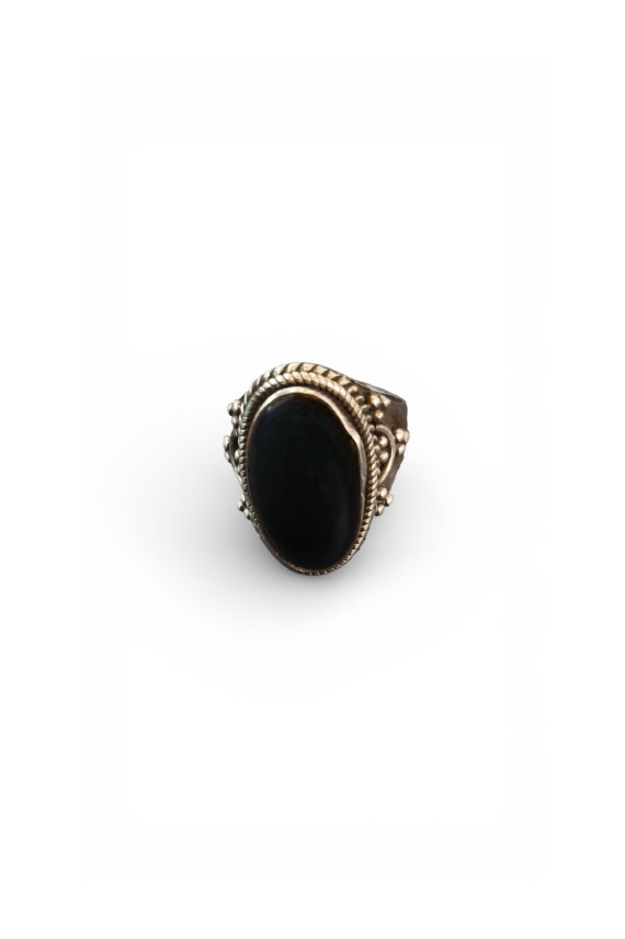Anillo unisex de plata de ley 925 con piedra semipreciosa obsidiana y diseño artesanal