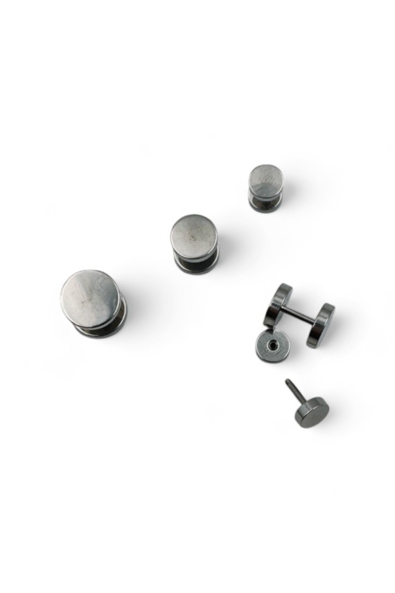 Pendiente de falsa dilatación de acero inoxidable plateado liso con cierre de rosca, joya minimalista Samarkanda.