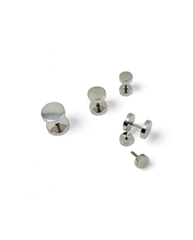 Pendiente de falsa dilatación de acero inoxidable plateado liso con cierre de rosca, joya minimalista Samarkanda.