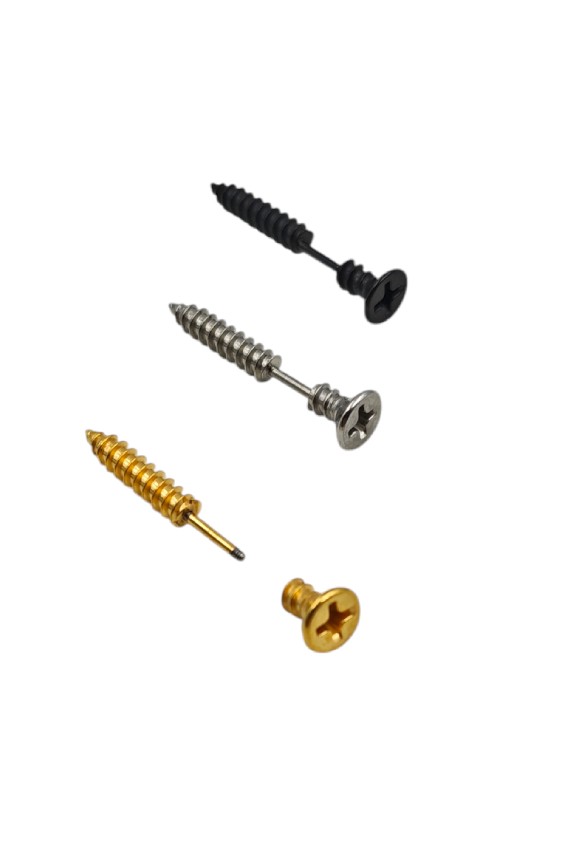 Pendiente de acero inoxidable con forma de tornillo efecto falsa dilatación en colores dorado, plateado y negro.